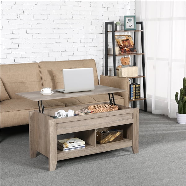 Lift Top Coffee Table with with Hidden Storage Compartment & Lower Shelf