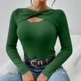 thumbnail image 4 of ZyeKqe Women Crop Top Long Sleeve Cut out Ribbed Knit Going out Tops Stretchy Slim Tight Tees T Shirts, 4 of 8