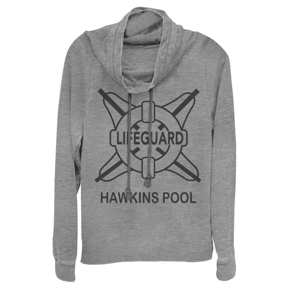 Netflix Junior's Stranger Things Hawkins Lifeguard Cowl Neck Sweatshirt Gray Heather X Large