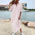 thumbnail image 6 of MaFYtyTPR Women's Striped Maxi Shirt Dress Collared V-Neck Long Sleeve Button Down Loose Long Dresses with Pockets for Daily Wear A-Pink XXL, 6 of 6