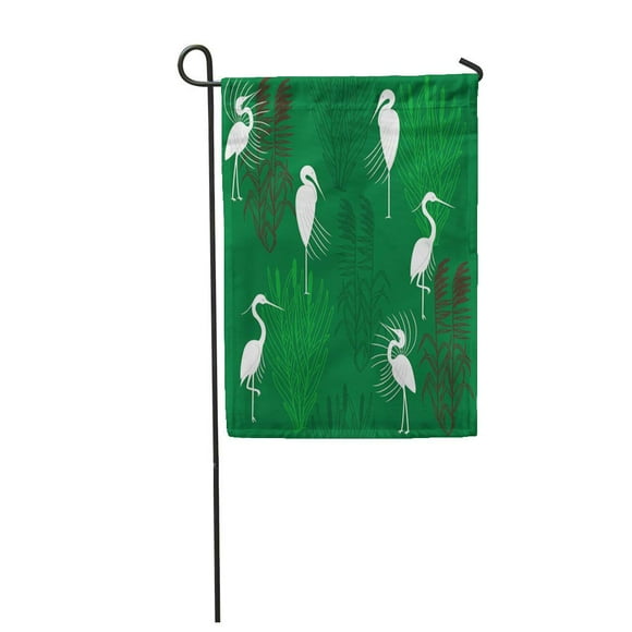 POGLIP Coastal Herons and Marsh Plants Green Brown Beak Bird Garden Flag Decorative Flag House Banner 12x18 inch