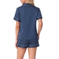 thumbnail image 3 of Conjuntos de pijama para mujer INSPIRE CHIC de manga corta con botones y pantalones cortos, conjuntos de lounge S azul oscuro, 3 of 5