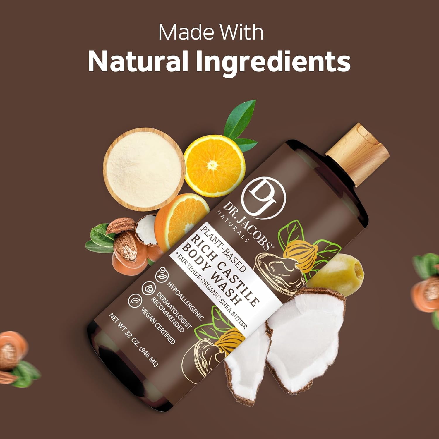 Dr Jacobs Naturals Castile Soap Body Wash Plant Based Liquid Soap, Shea Butter 32 Oz 2-Pack