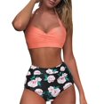 thumbnail image 1 of PENGXIANG New Years 2022 Women Vintage Swimsuit Two Piece Retro Halter Ruched High Waist Print Bikini Set, 1 of 6