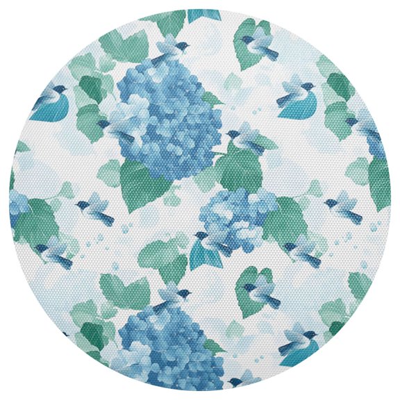 Little Bird Hydrangea Flower Round Placemats Set of 6 Woven Non-Slip Washable Heat Resistant Table Mats 15.4 Inch for Kitchen Dining Decor