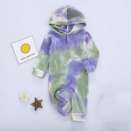 

Hunpta Jumpsuit Girls Baby Rainbow Romper Hooded Clothes Tie-Dye Boys Colorful Girls Romper&Jumpsuit