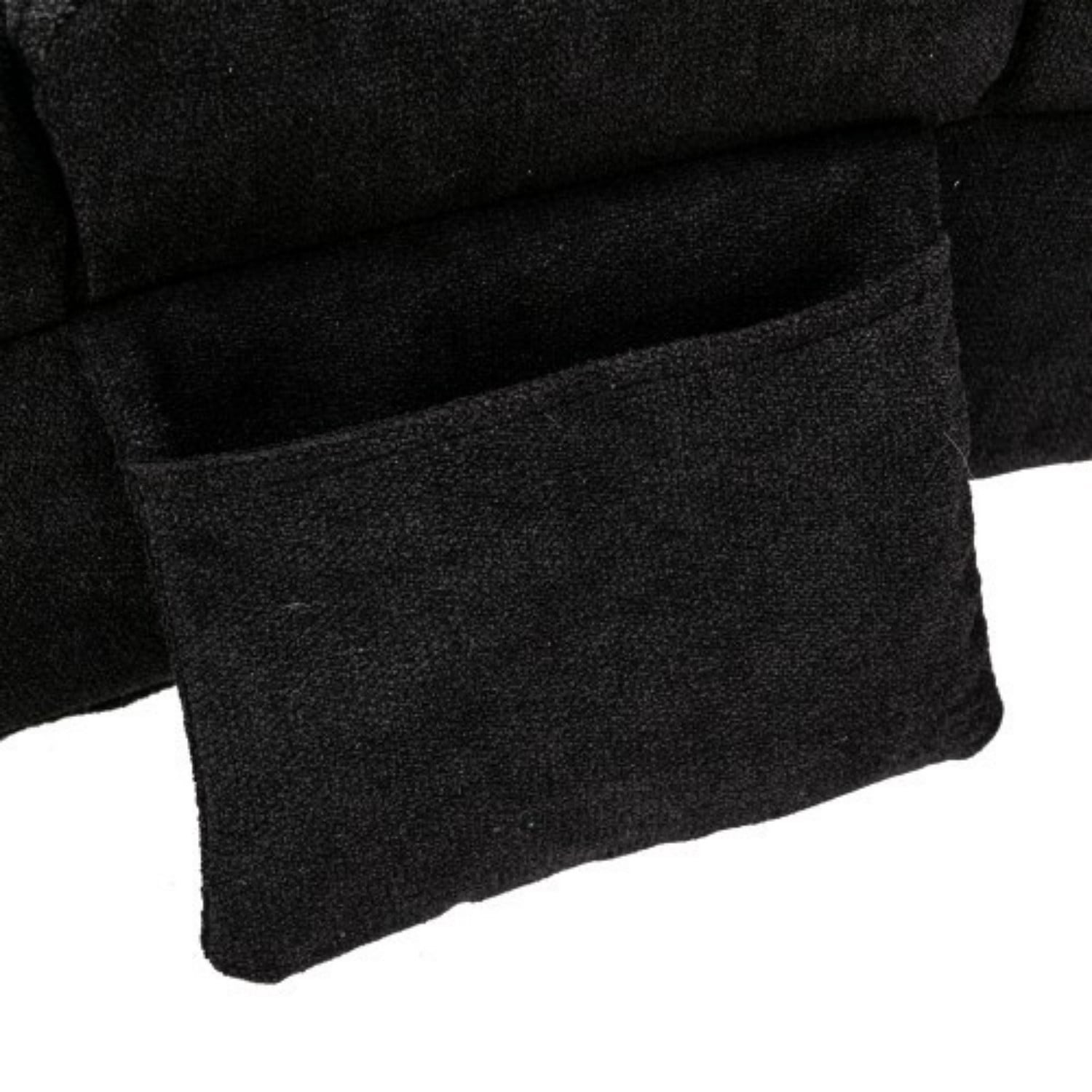 Upholstered Chaise Lounge Chair with Vibration, Modern Fabric Leisure Recliner with Ergonomic Fixed Back, Side Pocket & Lumbar Pillow, 300 lbs Capacity, Black
