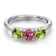 thumbnail image 3 of Gem Stone King 925 Sterling Silver Pink Tourmaline and Green Peridot Engagement Ring for Women | 1.62 Cttw | Round 5MM | Gemstone October Birthstone | Size 8, 3 of 6