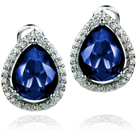 ELYA Sterling Silver Montana Blue Pear-Cut CZ Halo Earrings