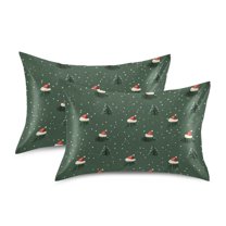 Yayeee Pillowcase Queen Size Set of 2 Satin Wrinkle Resistant Pillow Case, Christmas Forest