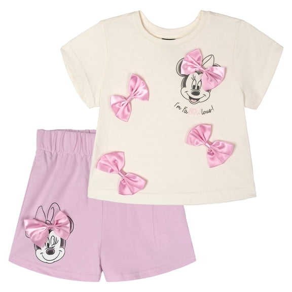 Disney Minnie Mouse T-Shirt and French Terry Shorts Outfit Set Toddler to Big Kid