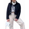 thumbnail image 2 of Women'S Coats Lapel Cropped Jacket Button Down Casual Varsity Jacket with Pockets Navy Blue S, 2 of 8