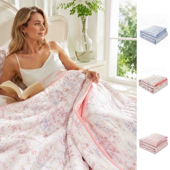 Bowayaoa Lightweight Cotton Summer Quilt, Washable Cooling Air Conditioning Blanket, Breathable Soft Thin Quilt for Home Bedroom Dorm Bedding