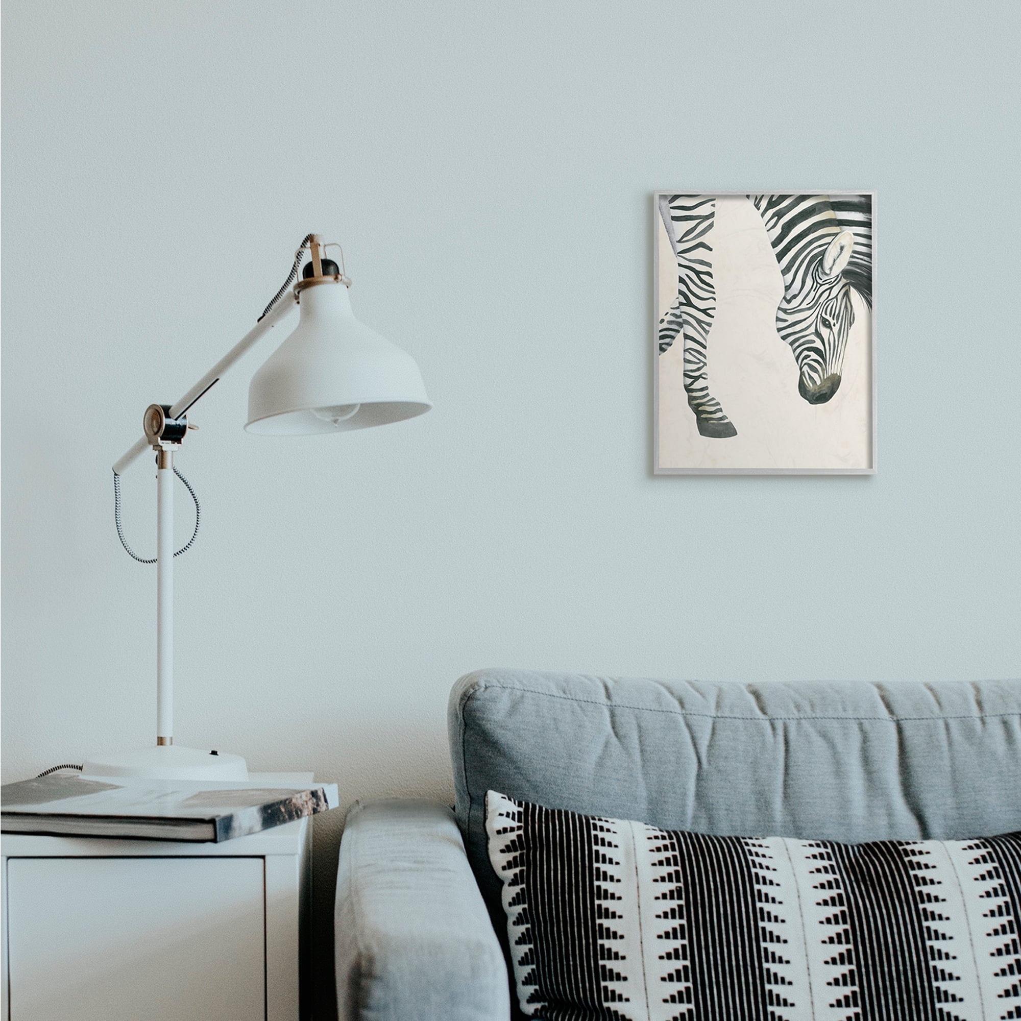 Stupell Industries Zebra Grazing Striped Safari Animal Hoof Detail Gray Framed by Grace Popp