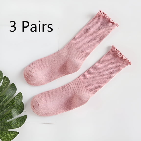 TELOLY Socks, Ruffle Turn-Cuff Casual Ankle Socks Breathable Cool Knit Cotton Lettuce Crew Frilly Sock 3 pairs