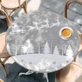 thumbnail image 2 of Grey Christmas Round Tablecloth, Fitted Table Cover with Elastic for 55"-60" Round Tables, Xmas Elk Tree Snowflake Forest Table Cloth Outdoor Indoor Dinning Party Waterproof Tablecloths, 2 of 7