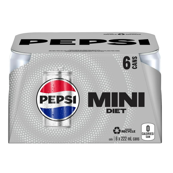 Pepsi Diet Cola 6 x 222mL, Mini Cans, 6x222mL