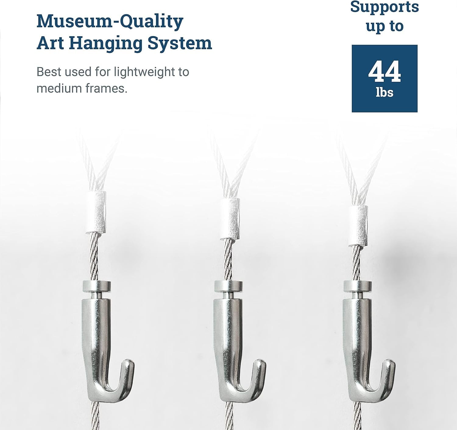 Picture Hang Solutions - Adjustable Art Hanger for Steel Wire Cables - Gallery Hanging System (10 pieces per pack)
