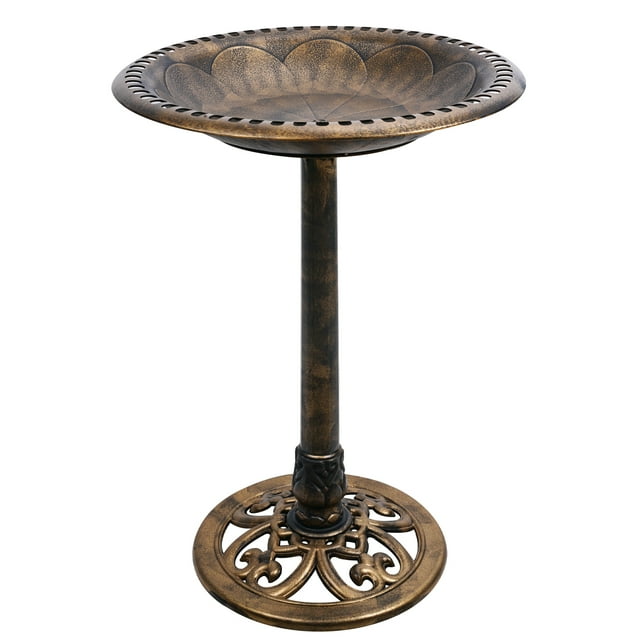 GATMAHE 28" Tall Bird Bath Gold for Outdoors Garden [Antique Rustic