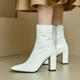 thumbnail image 4 of Leozcaa Women's Ankle Boots Pointed Toe Chunky Stacked Heel Side Zipper Faux Leather Dress Short Booties, 4 of 8