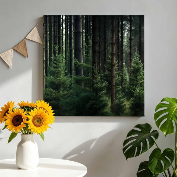 Canvas Wall Art Summer Green Canvas Art Print Forest Pine Trees Pictures Wall Decor for Living Room Bedroom Artwork Decorations Stretched Framed Ready to Hang 8"x8"