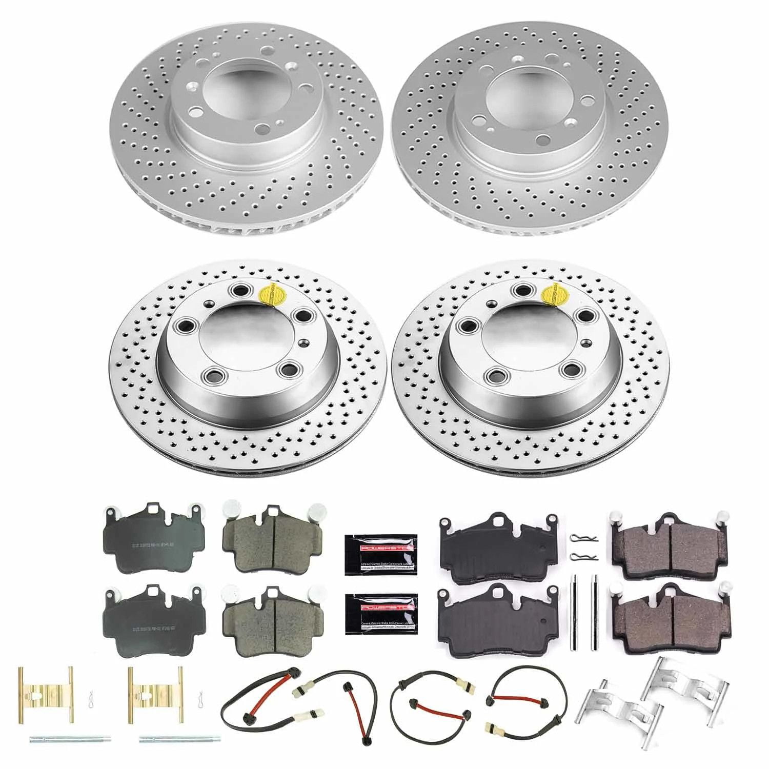 PowerStop Front and Rear Geomet Coated Brake Rotor and Pad Kit Fits: PORSCHE Select Models CRK6733