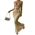 thumbnail image 3 of Women'S Two Piece Outfits Twist Front Halter Tops and Skirt Summer Set Khaki L, 3 of 9