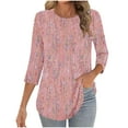 thumbnail image 2 of Womens Tops 3/4 Sleeved Round Neck Printed Casual Top T-shirt Pink S,Blouse for Women, 2 of 5