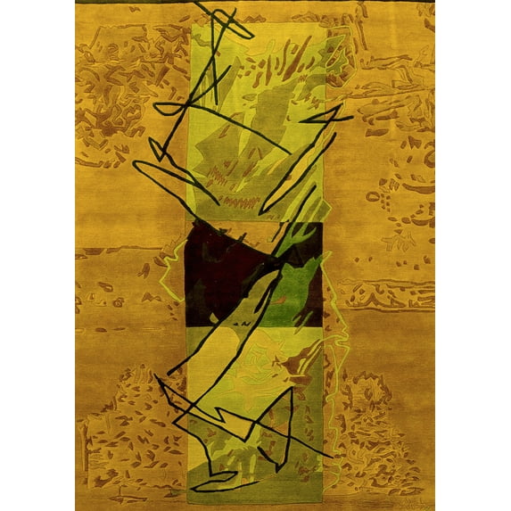 Ahgly Company Indoor Rectangle Abstract Yellow Modern Area Rugs, 8' x 10'