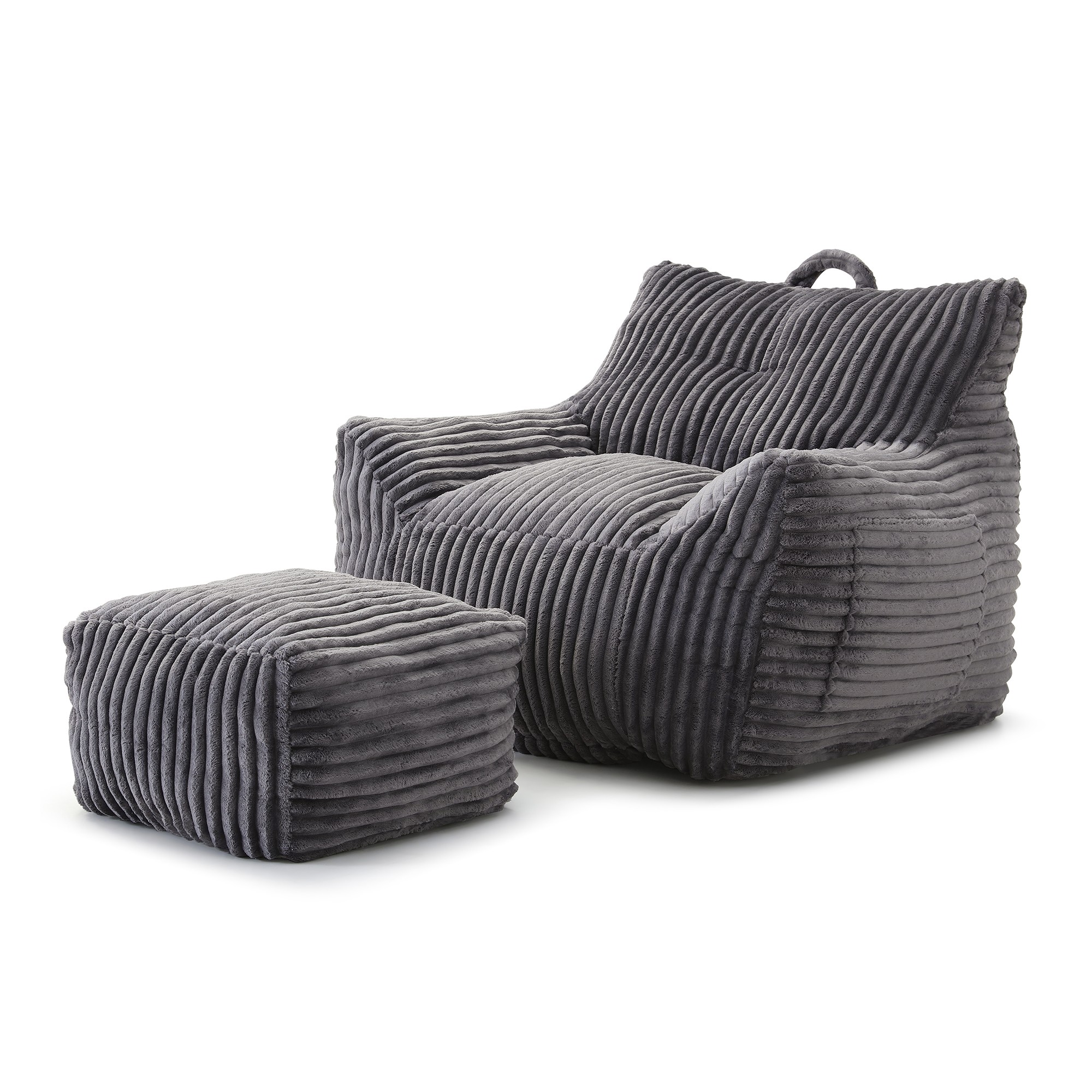 Giant Plush Bean Bag Chair for Adults with Armrests and Footstool, Comfy Beige Beanbag Chaise Lounge Lazy Floor Sofa Chair for Living Room, Bedroom & Dorm, Cozy Fluffy Cloud Mini Couch (Gray)
