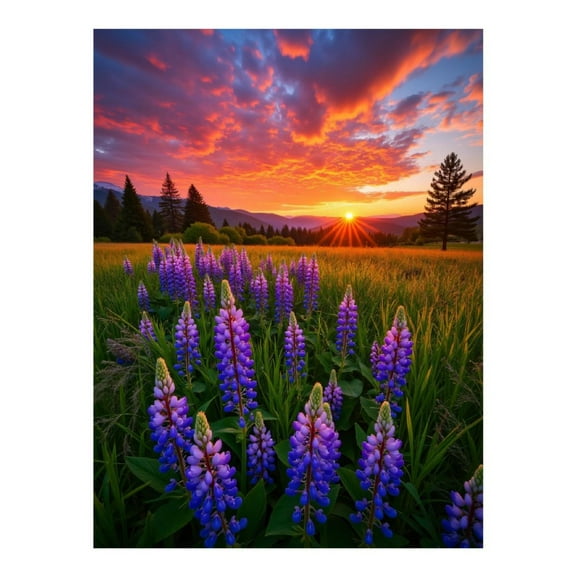 Diamond Art Kit for Adults, Purple Flowers Sunset Landscape Diamond Painting for Adults Beginners, DIY Diamond Art Painting Kits, 5D Diamond Painting Crafts for Home Decor 12x16 Frameless