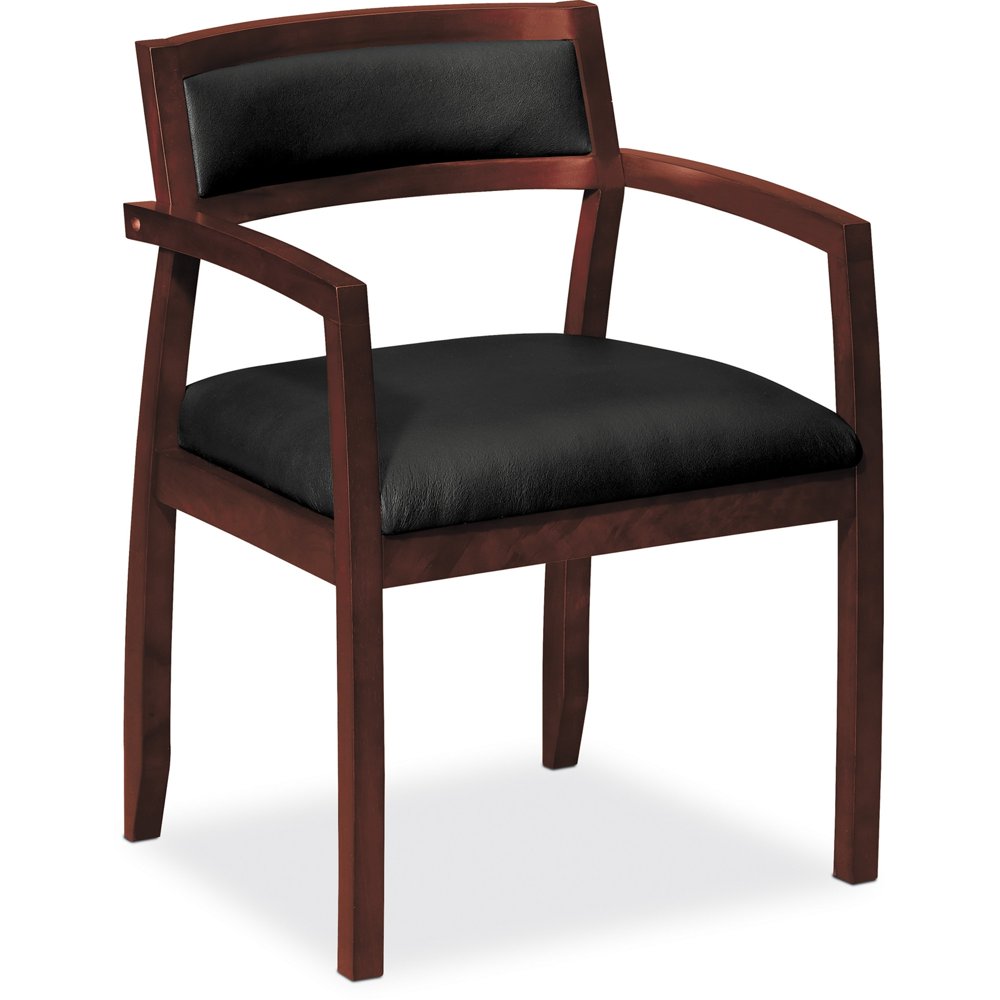 basyx VL850 Series Wood Guest Reception Waiting Room Chair w/Black Leather Seat/Upholstered Back