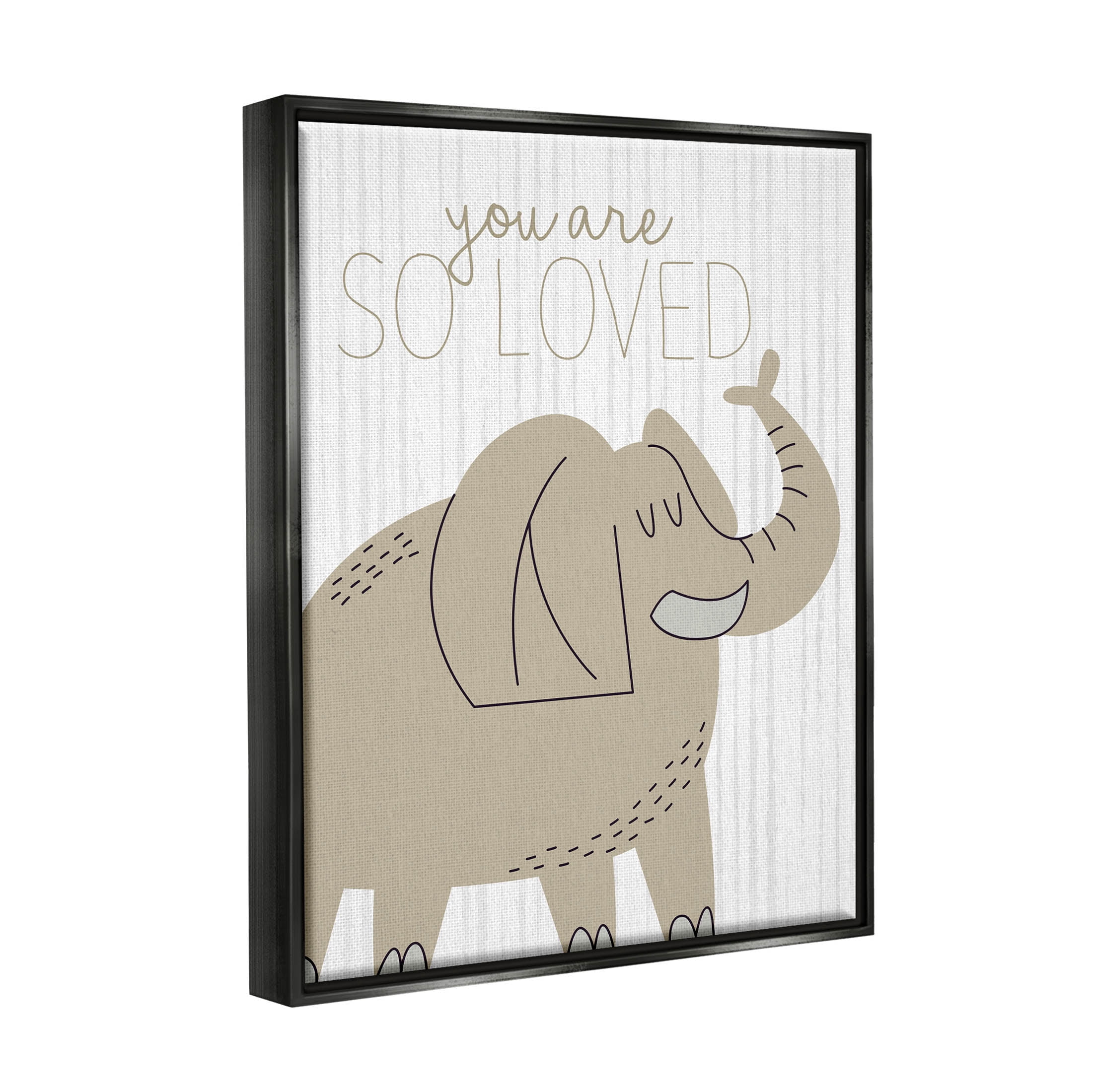 Stupell Industries You Are So Loved Elephant Graphic Art Jet Black Floating Framed Canvas Print Wall Art, Design by Kim Allen