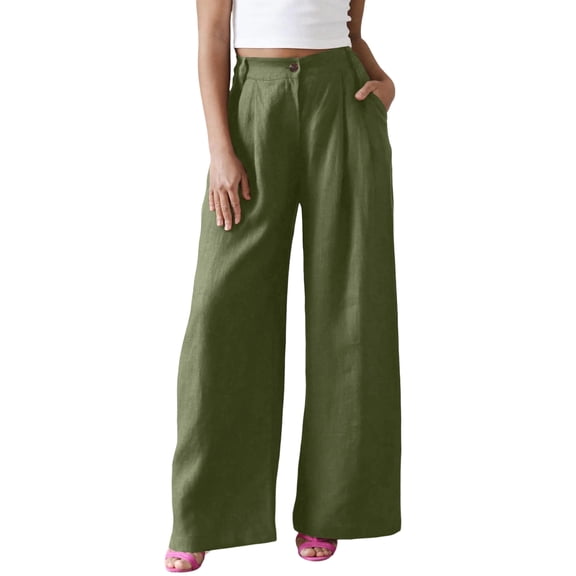 Women's Wide Leg Pants Casual High Waisted Slacks Straight Dressy Pants Trousers with Pockets Army Green 2XL