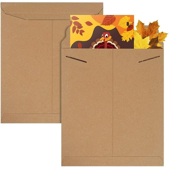 10 Pack Natural Brown Tab-Lock Paperboard Rigid Mailers 12.75" x 15" Stay Flat Envelopes