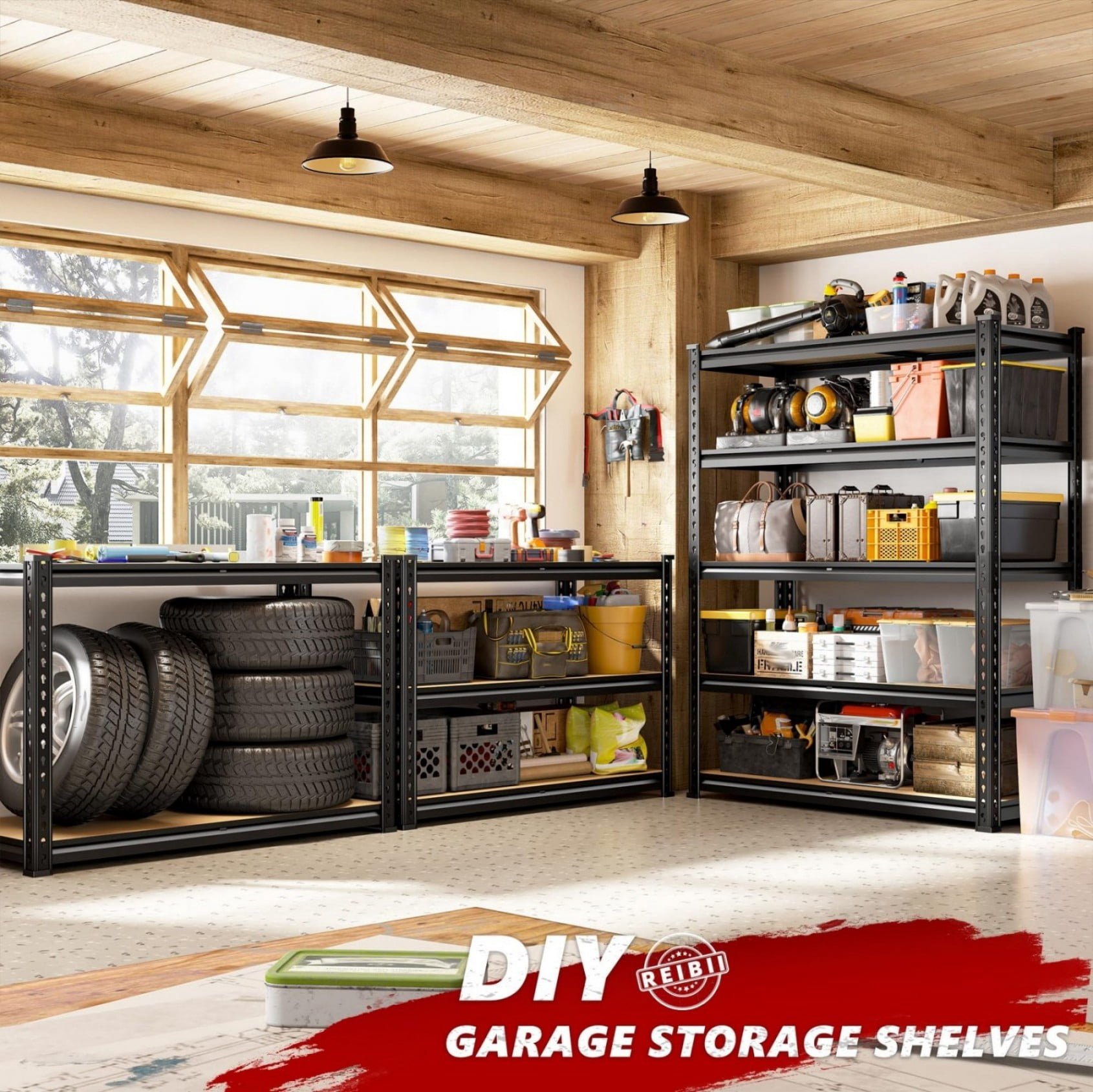 72"H 5 Tier Adjustable Heavy Duty Storage Shelving Unit, 2000 lbs Capacity Metal Garage Shelf Organizer Rack for Kitchen Pantry Basement Laundry, Black