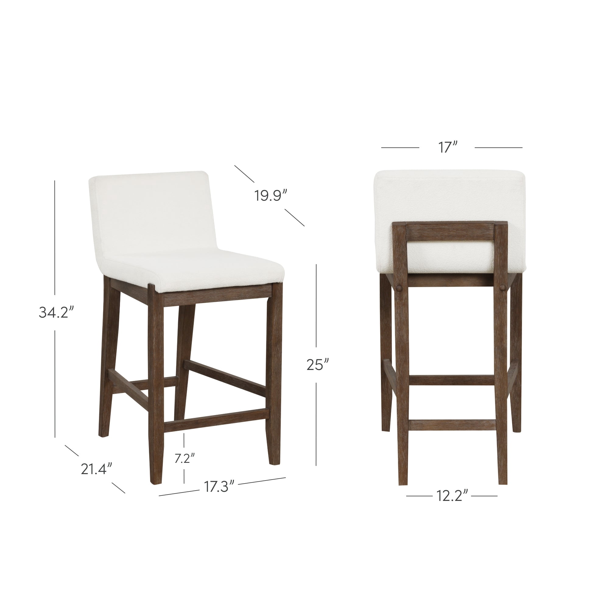 Nathan James Gracie Modern Counter Height Bar Stool with Back, Counter Stool Upholstered Chair with Natural Textured Linen and Brushed Wooden Legs, White/Dark Brown, , Set of 2