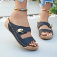 thumbnail image 3 of Pandaie Women Arch Support Slides Open Toe Wide Width Orthopedic Wedge Sandals Boho Comfortable Outdoor Beach Walking Shoes Black 6, 3 of 9