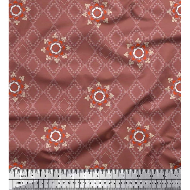 Soimoi Poly Georgette Fabric Damask & Argyle Geometric Print Fabric by The Yard 52 Inch Wide