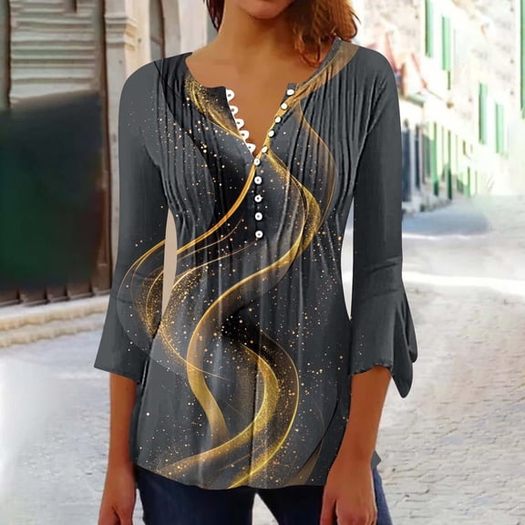 Women's Tops 3/4 Sleeve Loose Fit Summer Shirts for Young Women 2026 Trendy Womens Summer Tops 2026 Trendy V Neck Plus Size Spring Clothes for Women my items