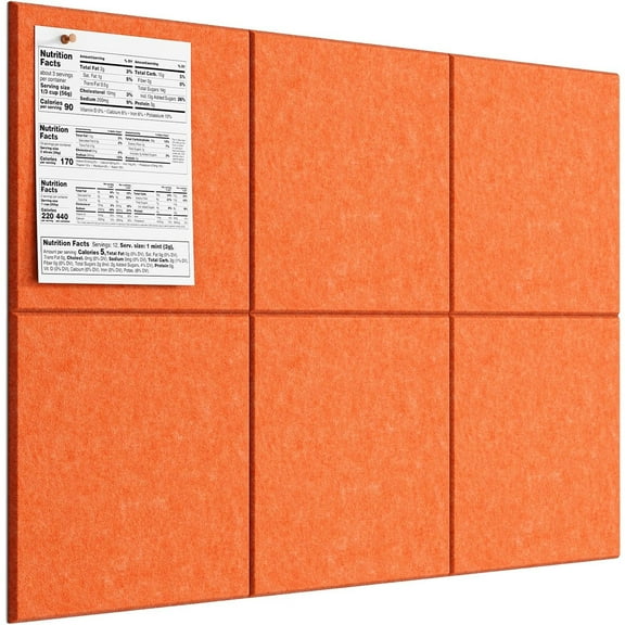 Large Cork Board for Wall 36" x 24", Orange Bulletin Board, 6 Pack Felt Wall Tiles with Pushpins, Cork Boards for Office Push Pin Board Tack Board Felt Board