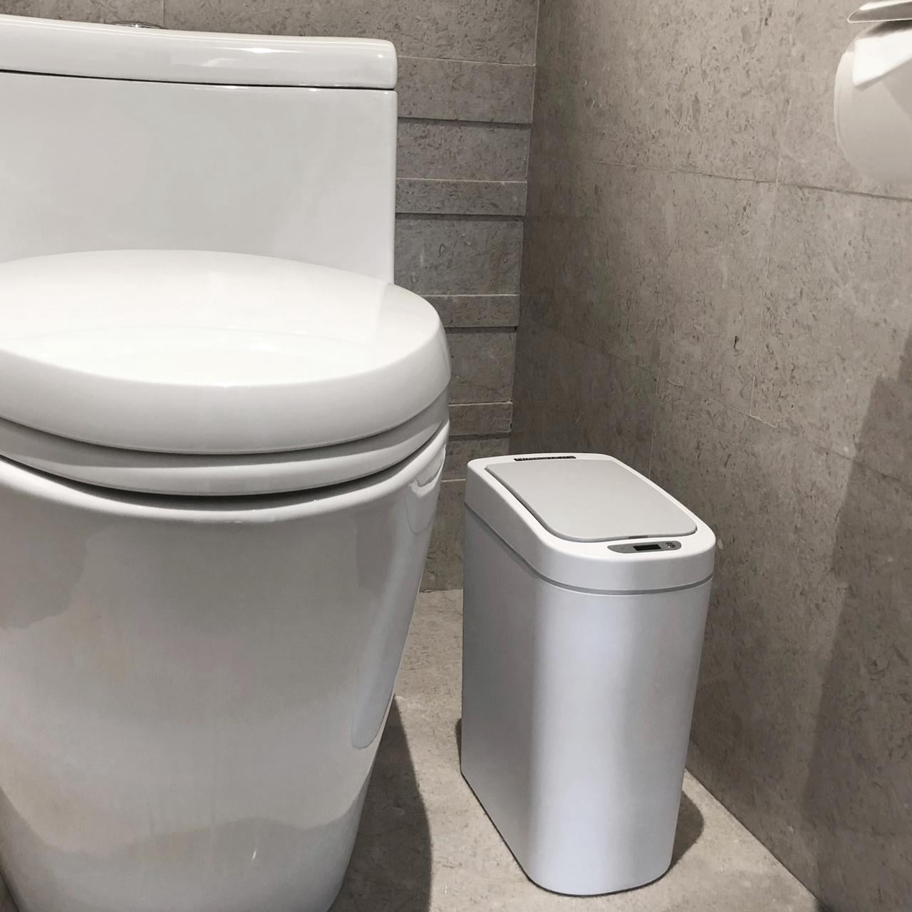 (4 pack) Nine Stars Automatic Bathroom Trash Can, 2 Gallon Plastic Motion Sensor Garbage Bin with Soft Close Lid, White