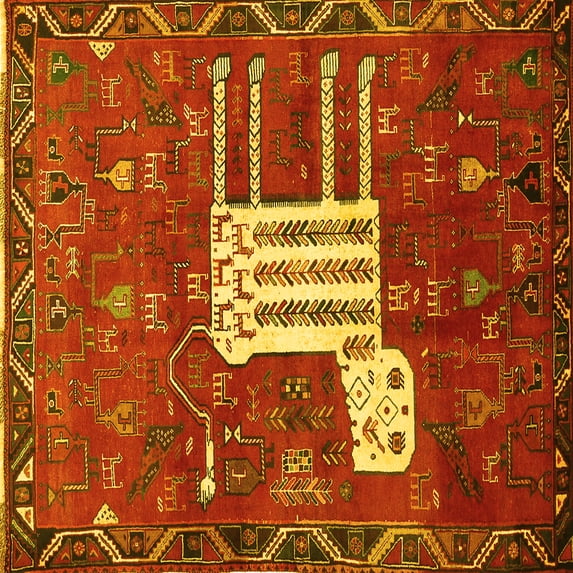 Ahgly Company Machine Washable Indoor Square Animal Yellow Traditional Area Rugs, 4' Square
