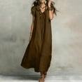 thumbnail image 6 of RoamHome Women Cotton Linen Maxi Dress, Ruffle V Neck Flutter Cap Sleeve Solid Loose Long Summer Dresses, 6 of 8