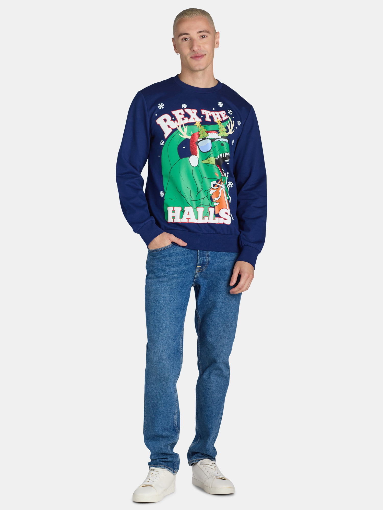 Jolly Knits Men's & Big Men's Crewneck Christmas Sweatshirt, Sizes S-3XL