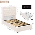 thumbnail image 6 of Homfa Twin Bed Frame with LED Light & Charge Station, 2 Storage Drawers Modern Upholstered Wingback Platform Bed Frame, Beige Velvet, 6 of 8
