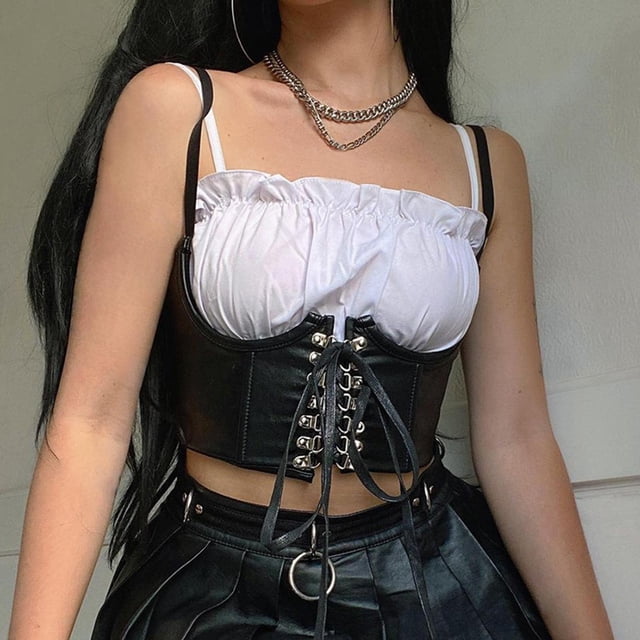 Mujeres Push Up Bustiers Corsé Underbust Gothic PU Cuero Crop Tops Cintura Corsé M Hugo corsé cinturón