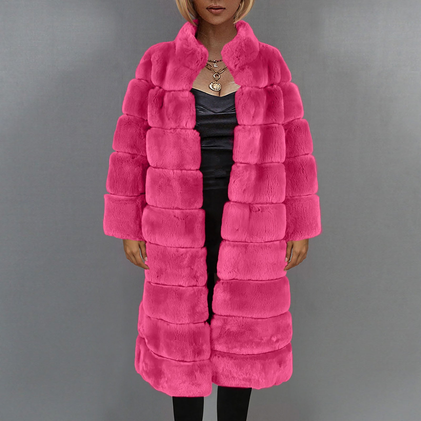 Meichang Women Winter Jacket Long Faux Fur Coat Open Front Long