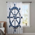 thumbnail image 4 of Navy Blue Coastal Sheer Curtains 54 Inches Long, Nautical Summer Rudder Vintage Light Filering Curtains, Breathable Simi Curtain Privacy Drapes for Kitchen Bathroom Lightweight Small Window Treatment, 4 of 9