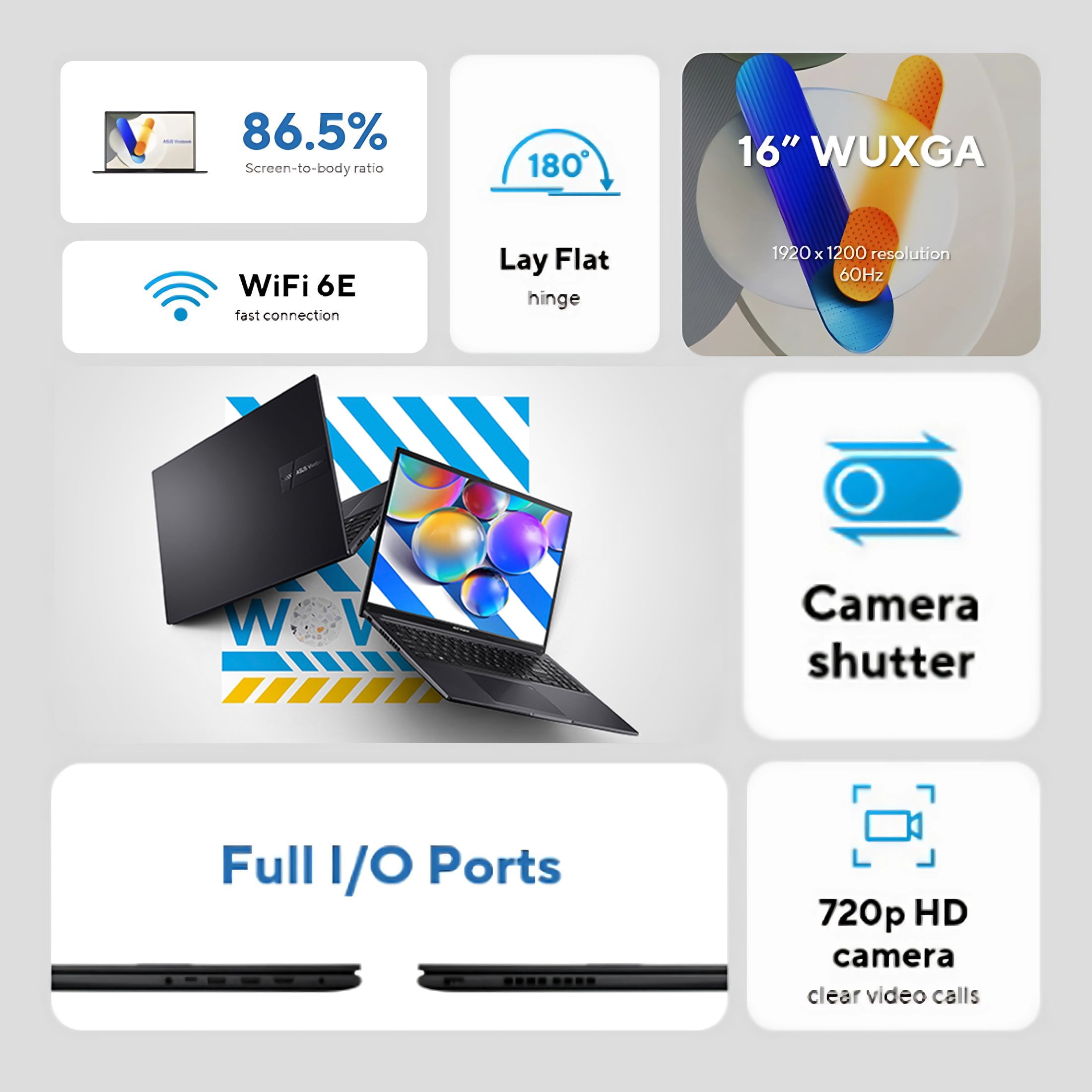 Open Box ASUS Vivobook 16" WUXGA Laptop Intel Core i7-1355U 16GB RAM 512GB SSD Black
